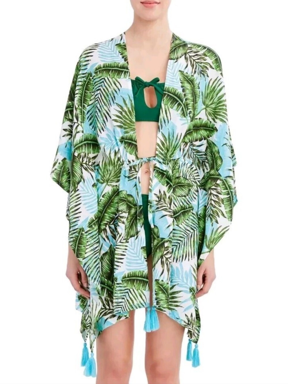BCBG Paris Tropical Print Drawstring Kimono Beach Coverup Size 2X/3X Or OS